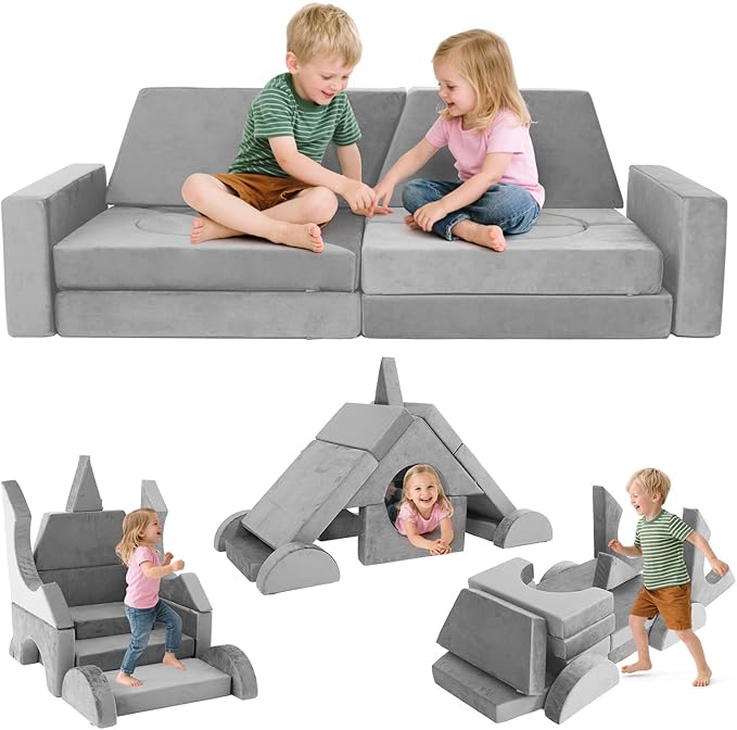15 Pcs Modular Kids Play Couch, Toddler Couches That Fold Out, Plush Foam Chair
