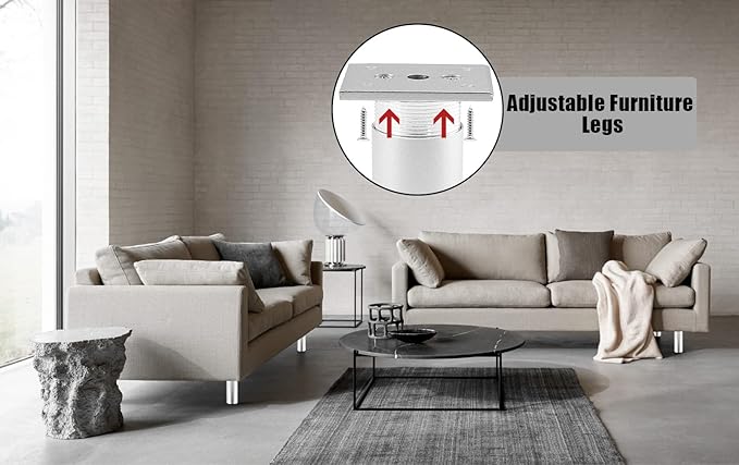 Set of 4 Furniture Legs 2.36 Inch, Adjustable Aluminum Alloy Cabinet Legs