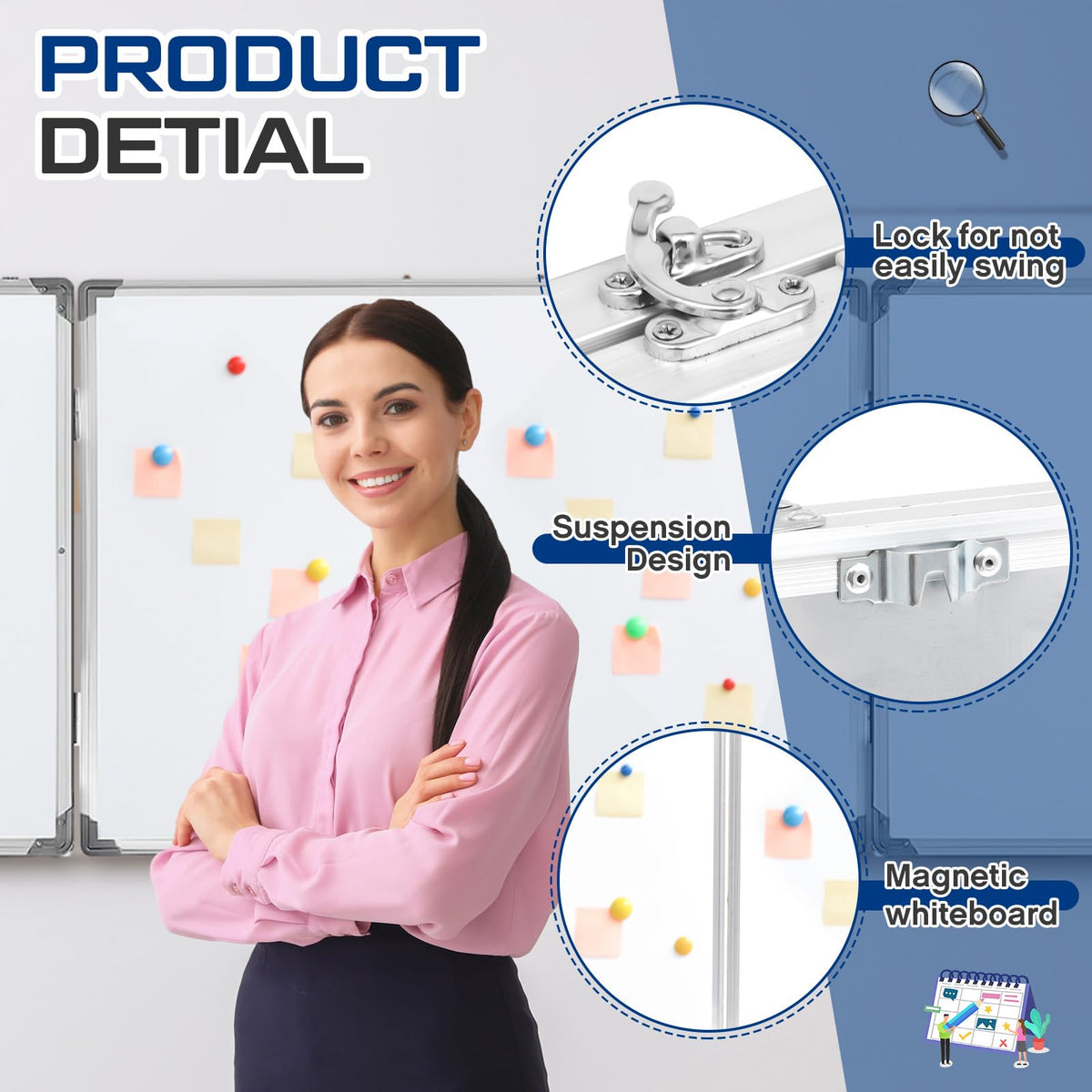 AmazingSpark 72" x 24" Foldable Whiteboard Dry Erase Board Large Tri Folding Whiteboard Magnetic Dry Erase Board, Wall Aluminium Frame and Flip Out Pen Tray for Office, Home
