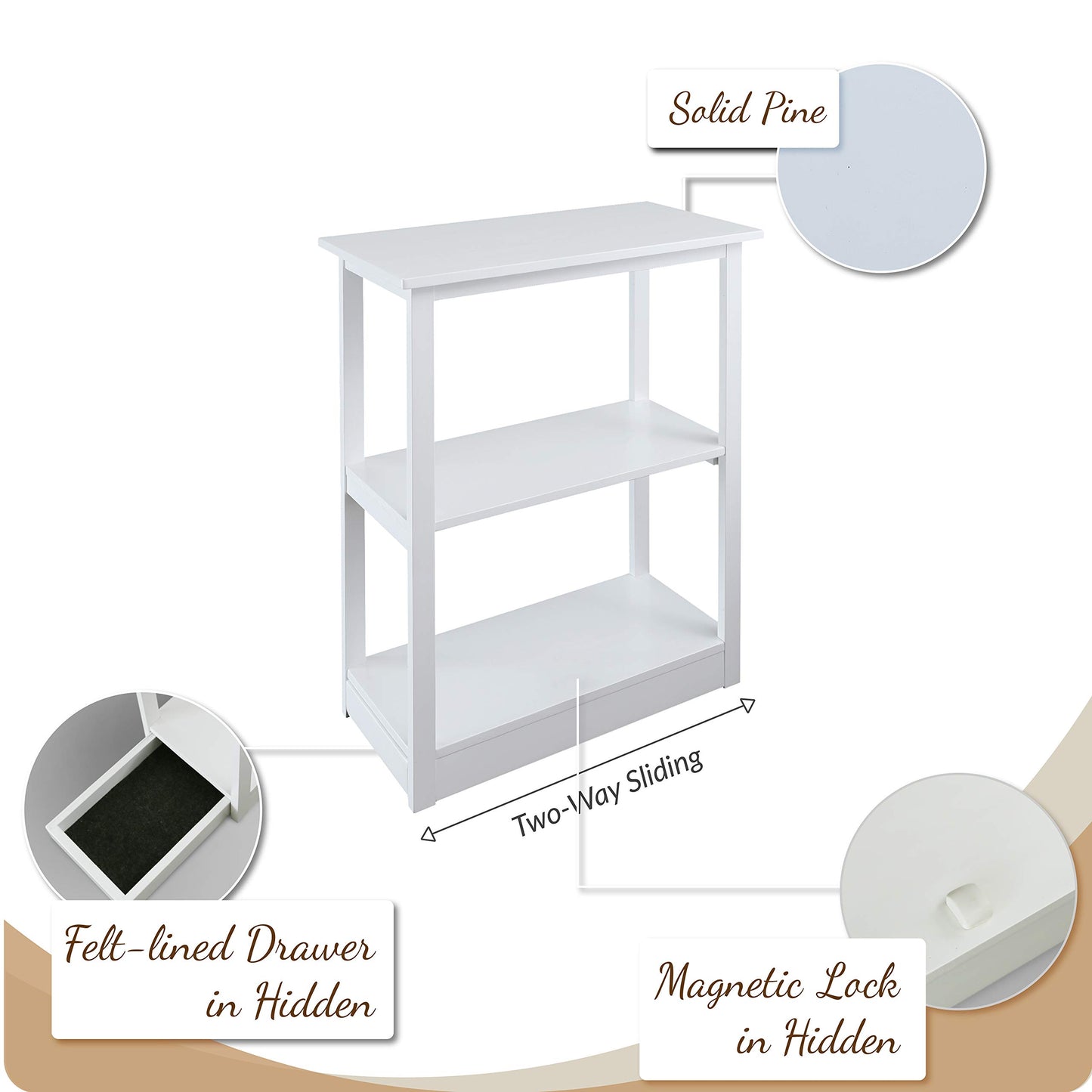 Casual Home Adams Bookcase with Concealed Sliding Track, Concealment Furniture