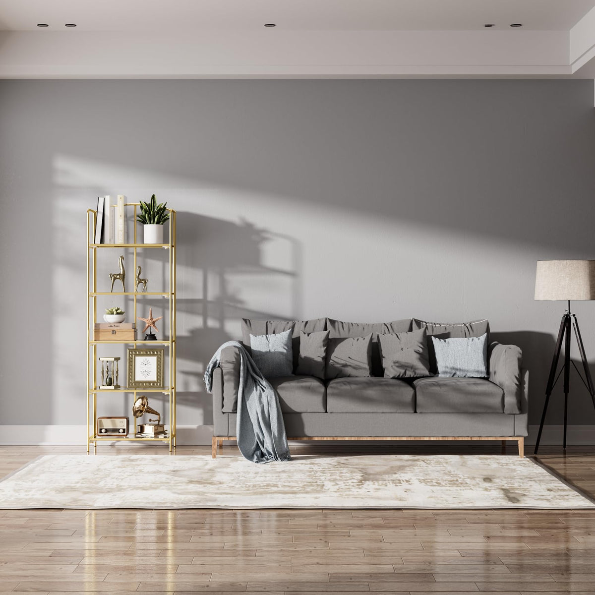 Crofy 5-Tier Foldable Bookshelf, Gold Frame & Transparent Shelves