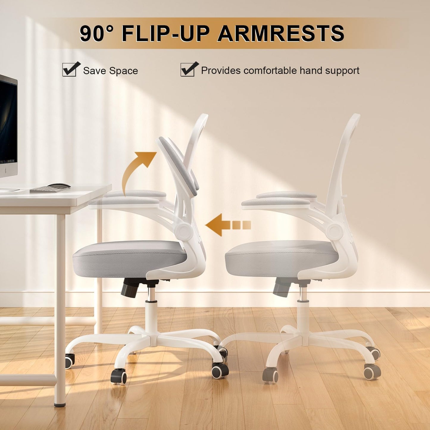 Office Chair, Ergonomic Desk Chairs 330LBS Capacity High Back Mesh Computer Chair with Flip-up Armrests, Comfy Work Chair with Adjustable Lumbar Support