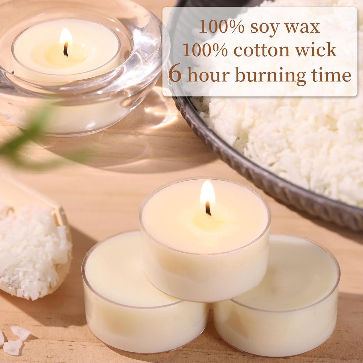DEVI 6 Hour Soy Tealight Candles Bulk 25 Pack, Unscented Organic Tea Candles, White Emergency Votive Tea Lights-Burn Clean, Non-Paraffin Natural Soy Candle for Home Decor