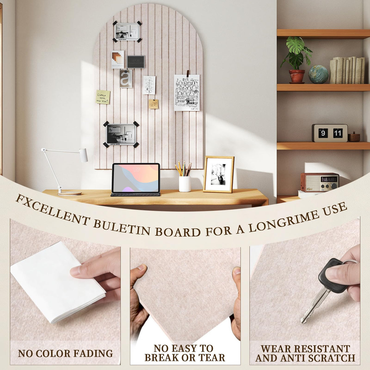 JBER Large Arched Felt Bulletin Board 36" x 24" - 6 Pack Felt Wall Tiles, Cork Board Alternative to Use in Office & Home Decor, Classroom Decor, Vision Board to Display Your Photos(Light Camel)