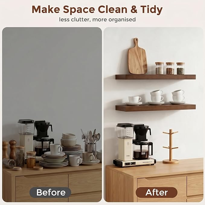 fuqing 20 Inch Floating Shelves | 6.7 Inch Deep Dark Wood Floating Shelves