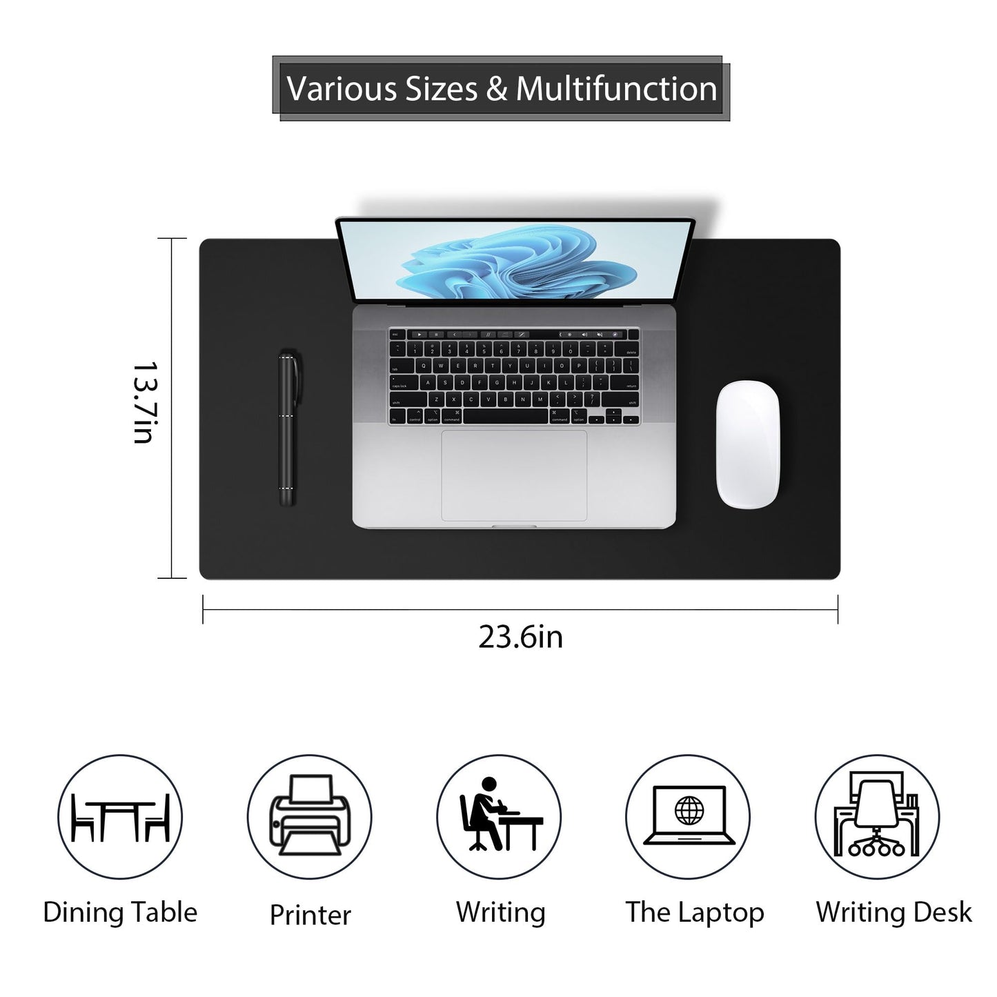 Leather Desk Pad Protector, Mouse Pad, Non-Slip Computer Mat for Desk, PU Leather Office Desk Mat for Home Office, Waterproof Laptop Desk Blotter Pad for Keyboard and Mouse, Black (13.7''X23.6'')