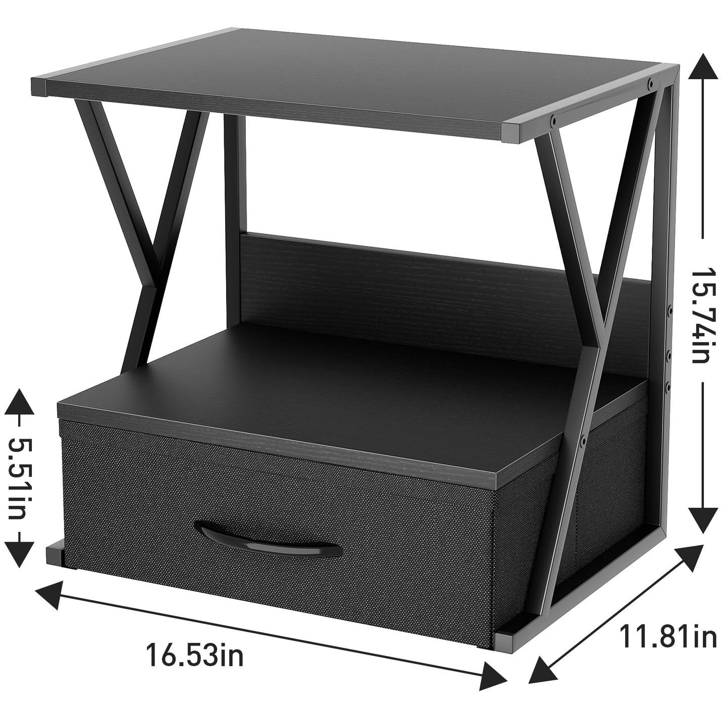 aboxoo Printer Stand for Desk with Storage Drawer, 2 Tier Desktop Or Under Desk Shelf, Multi-Purpose Desks Organizer for Home Office, fit Fax Machine/3D Printer/Scanner, Black