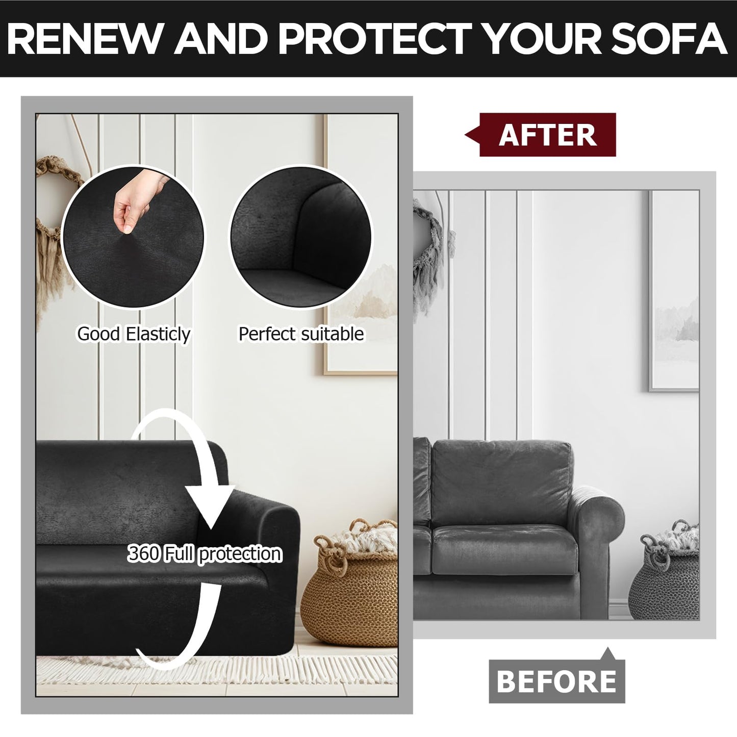 Peryiter 2 Pcs Sofa Covers Couch and Loveseat Covers Set Stretch Sofa Slipcover for Living Room Armchair Furniture Protector, Wrinkle Proof(Black Brown,Tech Cloth)
