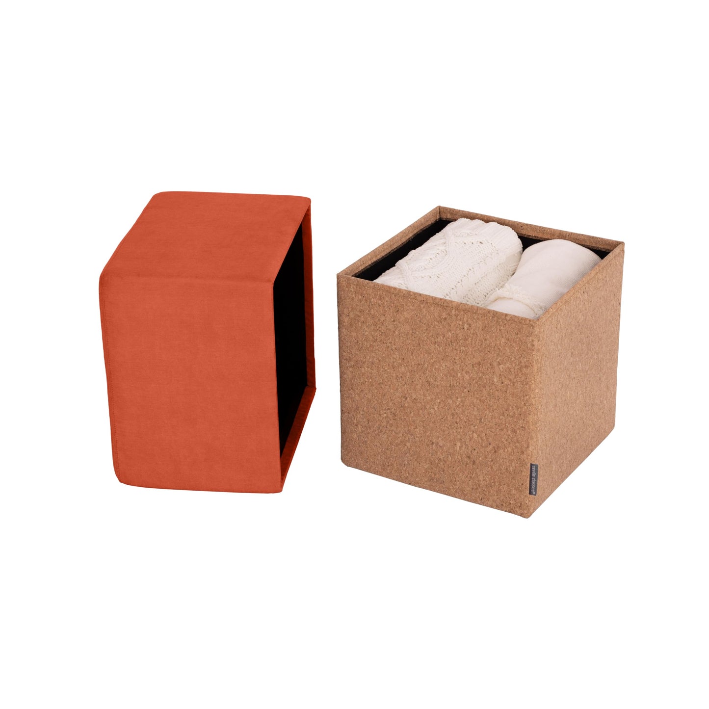 Seville Classics Cushioned Fabric Ottoman Hidden Storage Chest Footrest Chair, Padded Seat for Bedroom, Dorm, Loft, Living Room, Entryway, Hallway, Cork/Burnt Sienna, 15" Cube
