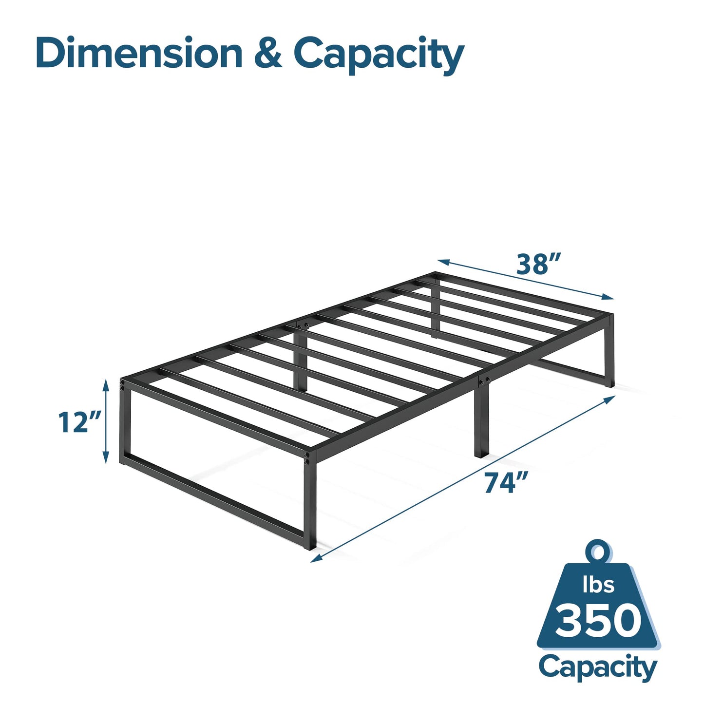 ZINUS Lorelai 12 Inch Metal Platform Bed Frame / Mattress Foundation with Steel Slat Support / No Box Spring Needed / Easy Assembly, Twin, Black