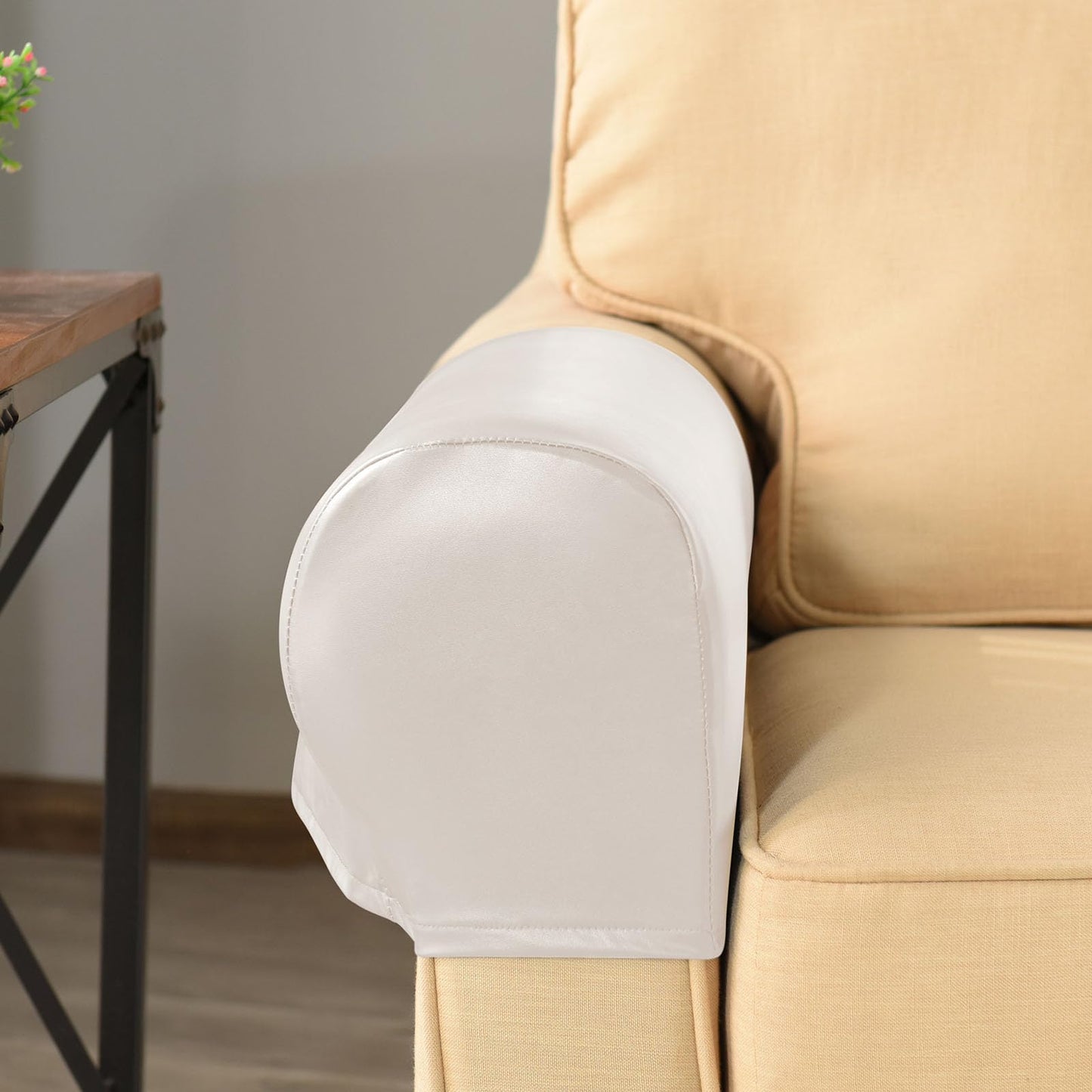 vctops Waterproof Faux Pu Leather Armrest Covers Vintage Stretch Arm Covers for Chairs Couch Sofa Armchair Slipcovers for Recliner Sofa 2pcs, White