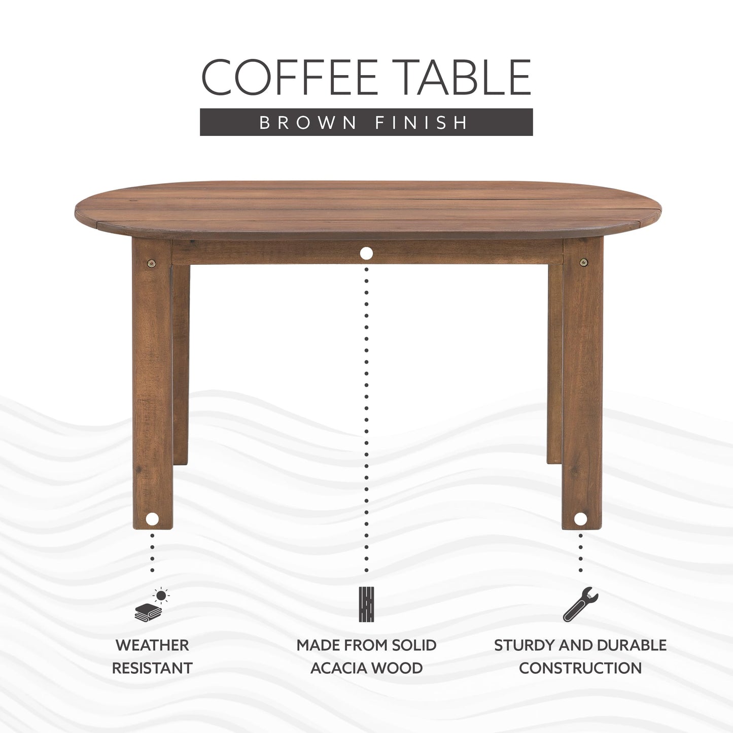Linon Coffee Table, 18.11D x 35.24W x 18.11H in, Acorn