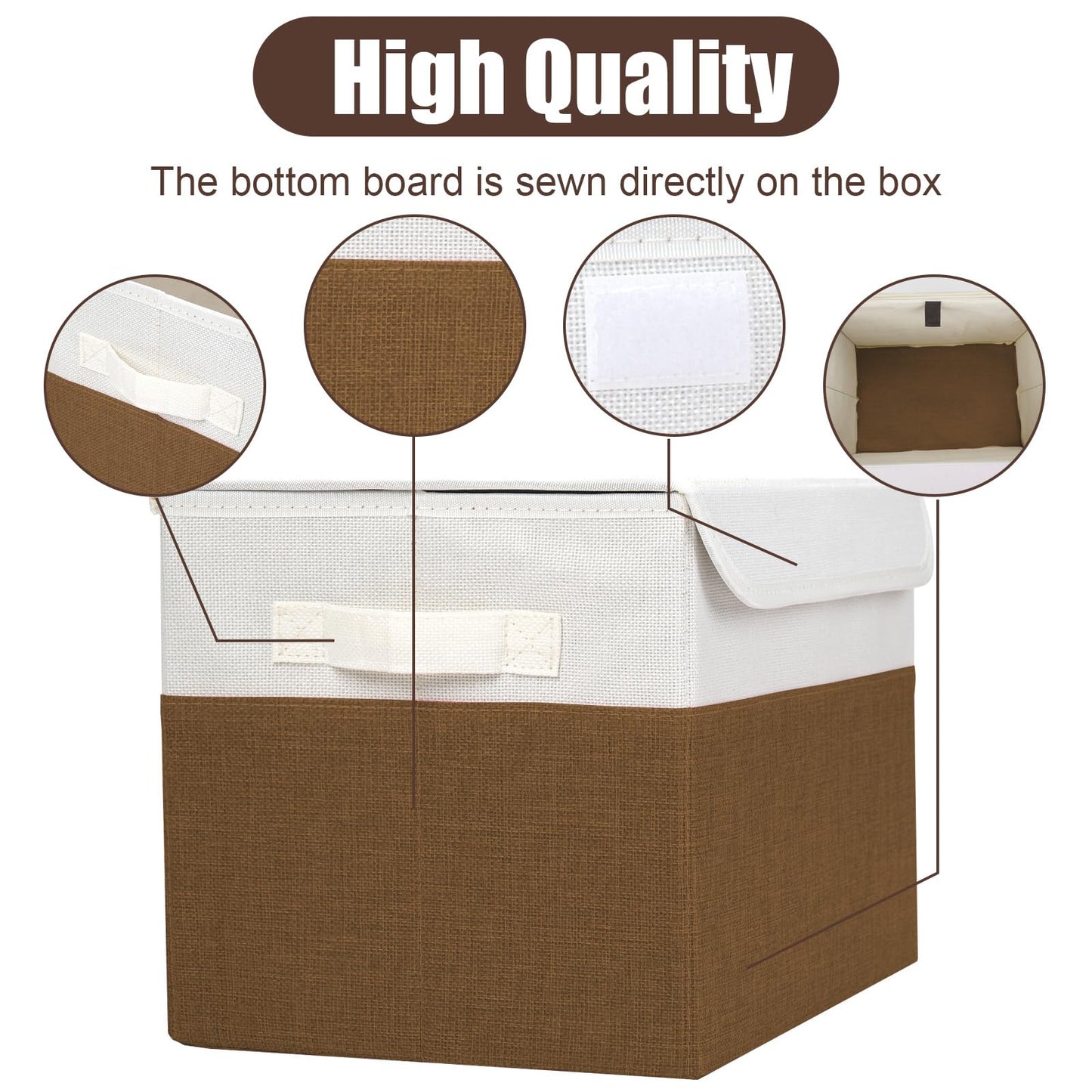 Bagnizer Large 22 Quart Linen Fabric Foldable Storage Bin Cube Organizer Basket with Flip-Top Lid & Handles, Clothes Blanket Box for Home, Office, Closet, Brown & White, 4 Pack 14.6 x 9.5 x 9.5