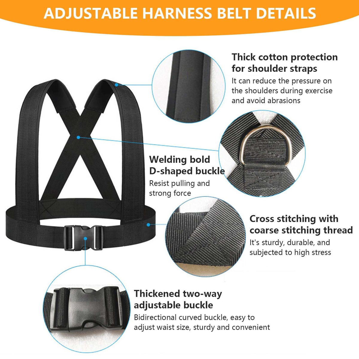 Tuyzhrymlic Sled Harness for Pulling, 6pcs Adjustable Shoulder Belt with 2 Rope 6.6ft and 9.8ft Push Equipment for Outdoor Indoor Full Body Workout to Improve Strength Agility Focus Men and Women