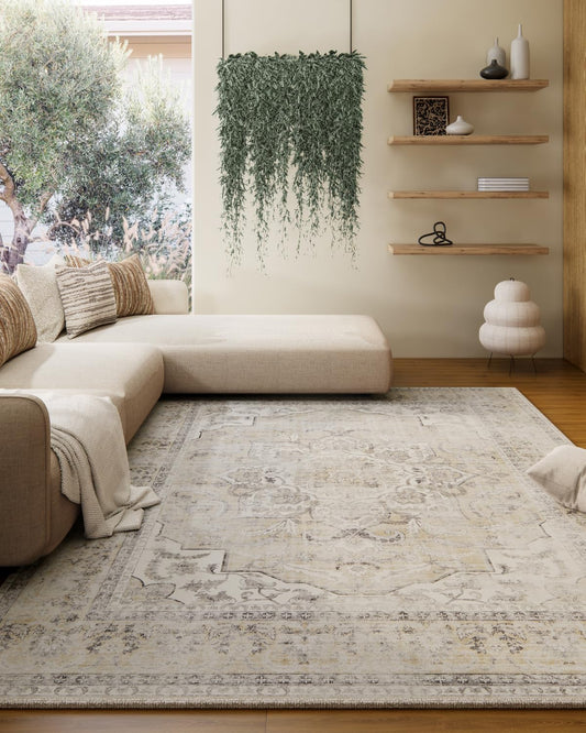 5x7 Area Rugs for Living Room: Machine Washable Area Rug Non Slip Low Pile Soft Faux Wool Non Shedding Vintage Boho Rug for Bedroom Entryway Dining Room Kitchen Nursery Farmhouse Home Office Indoor