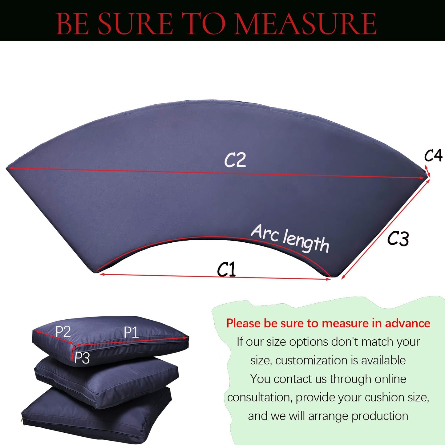 TQ369SM Outdoor Curved Sofa Cushion Couch Cover with Zipper 4-Piece Patio Half-Moon Sectional Replacement Cover Breathable (Lihgt Grey, Customize)