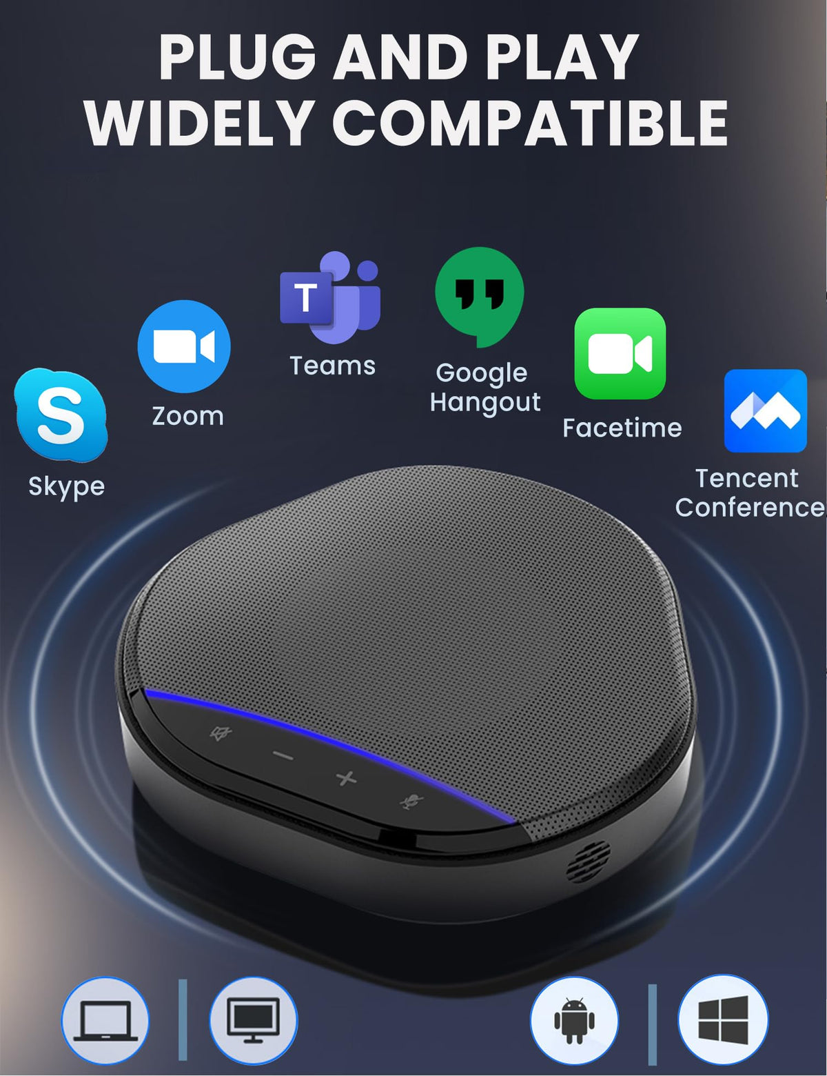 Conference Speaker and Microphone, 360° Enhanced Voice Pickup with 2 AI Mics, Echo & Noise Reduction, USB-C Plug & Play Speakerphone for Zoom Skype Teams Calls, for Home Office and Meeting Room
