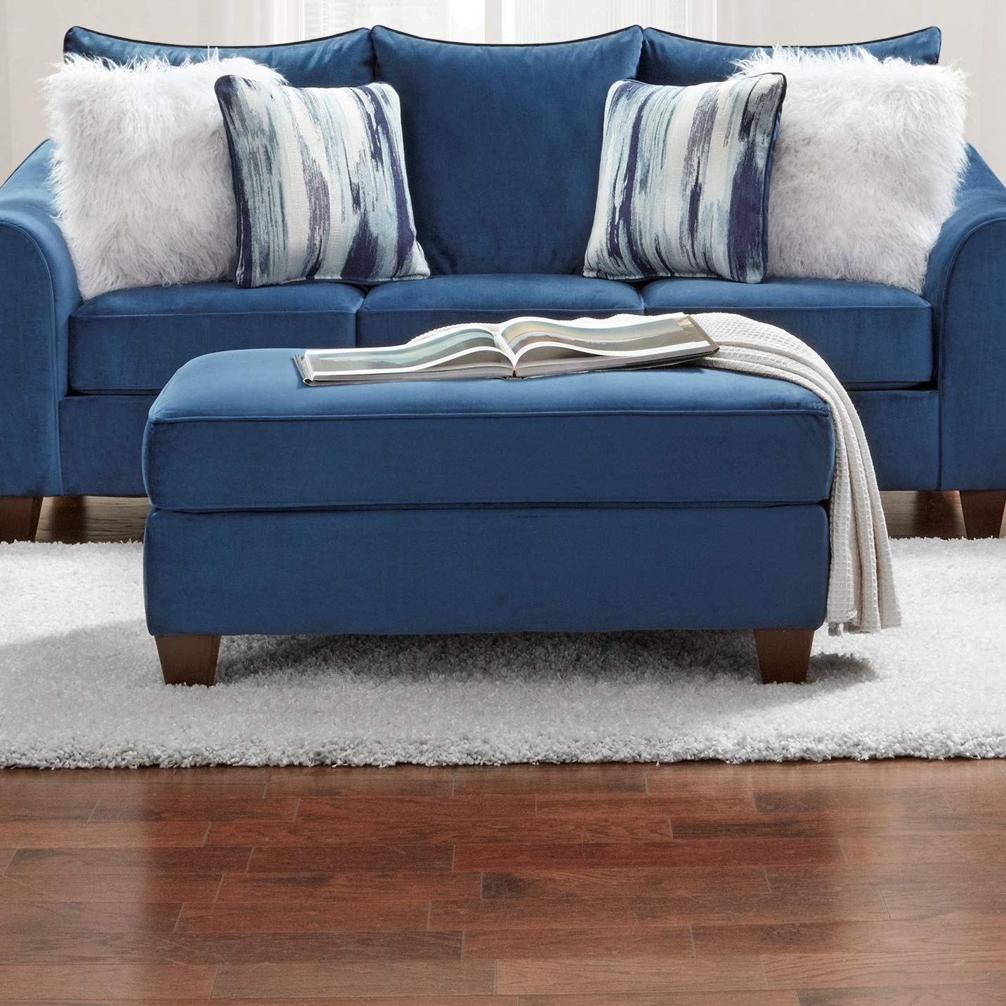 Roundhill Furniture Camero Fabric Cocktail Ottoman, Navy Blue