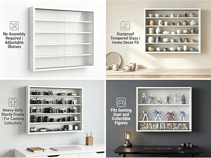 5-Tier Wall Mounted Display Cabinet, No Assembly Required Ready to Use Out of