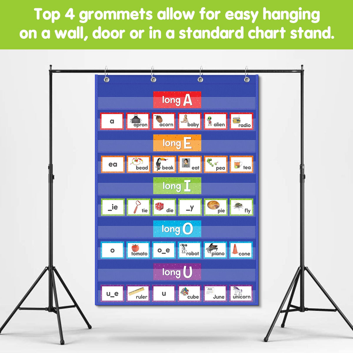 EAMAY Standard Pocket Charts, Clear 10 Pocket Chart for Teacher Lessons in a Classroom or Home Use Fits Standard 3" Sentence Strips and Word Cards, Blue, Nylon