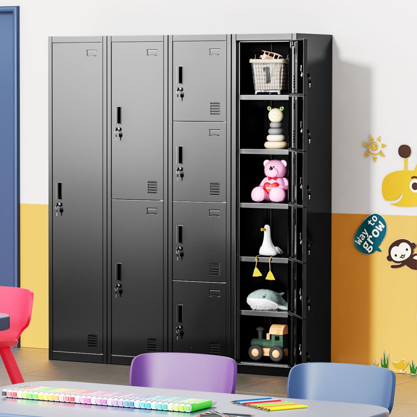 INTERGREAT 6-Door Metal Employee Lockers for Office, School & Gym,Steel Locker for Employees,Black