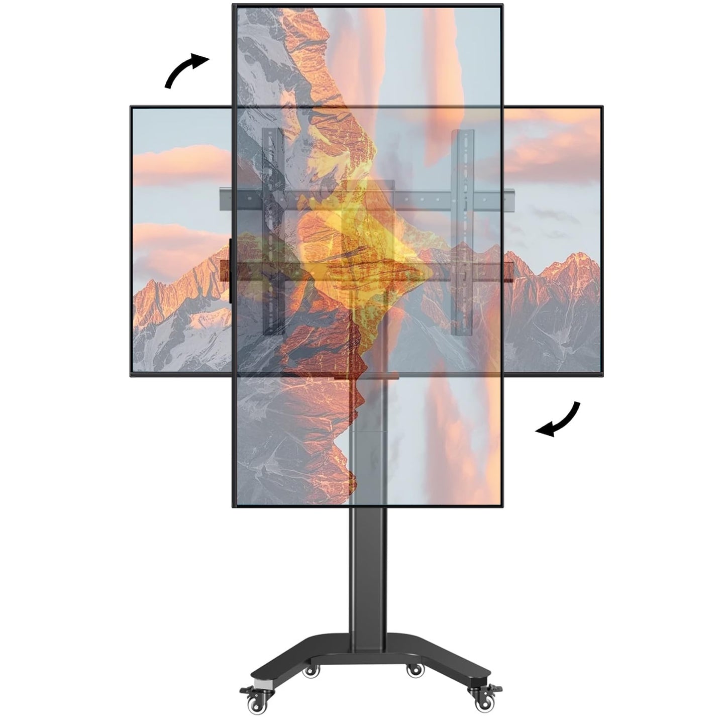 GUZHIKU Rolling TV Stand with Lockable Wheels for 37-80 inch TVs Hold 129 lbs, Mobile TV Stand Vertical and Horizontal Rotate ±90°, Height Adjustable TV Cart, Landscape to Portrait Max VESA 800x600