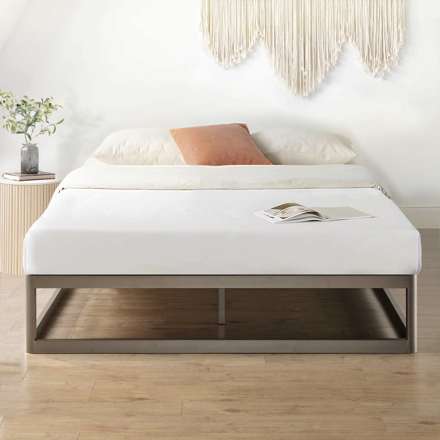 Mellow 12" Metal Platform Bed Frame w/Heavy Duty Steel Slat Foundation, King, Grey