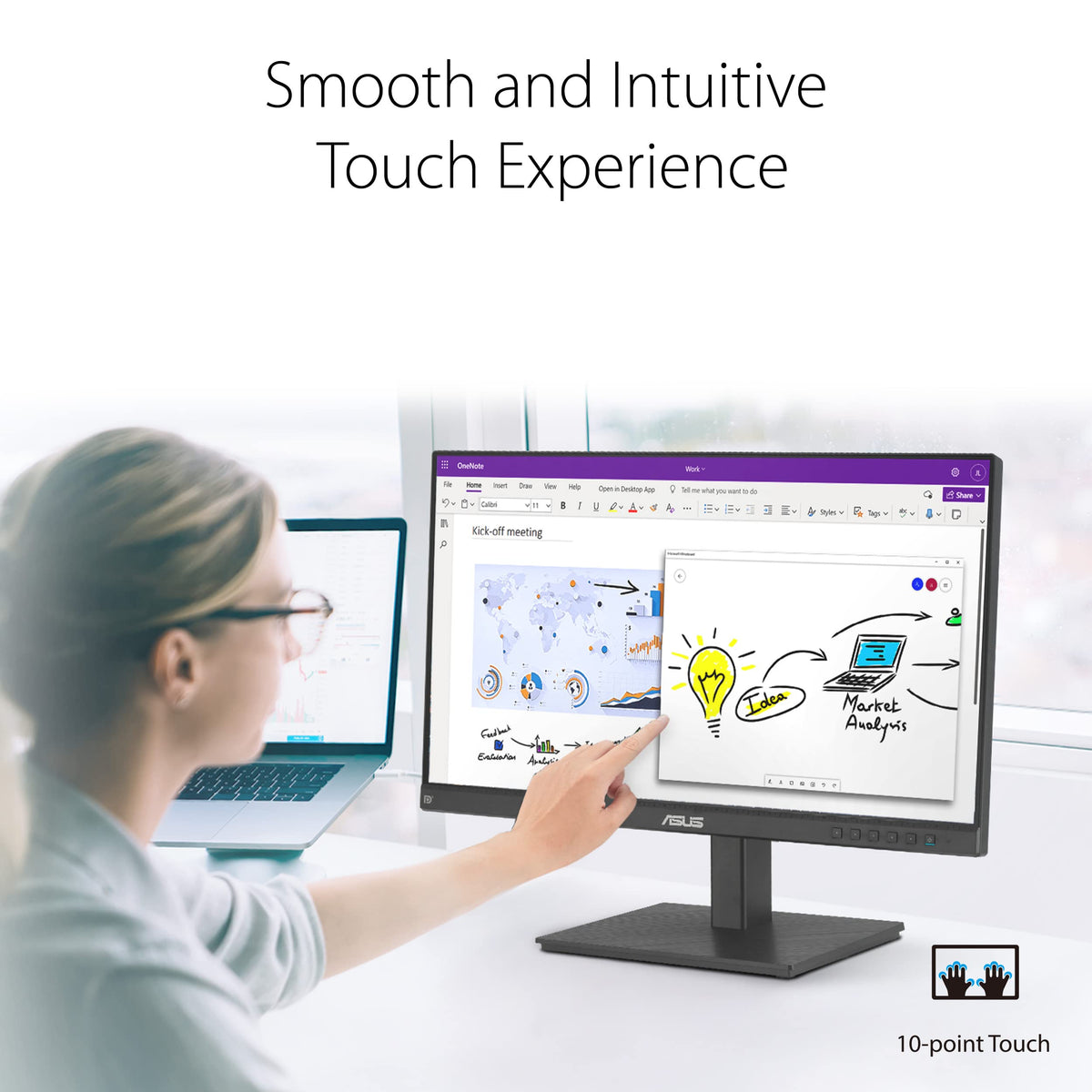 ASUS 24" 1080P Multi-Touch Monitor (BE24ECSBT) - Full HD, IPS, 10-Point Touch, IPS, Eye Care, USB-C with Power Delivery, HDMI, DisplayPort Daisy Chain, Height Adjustable, VESA Wall Mountable