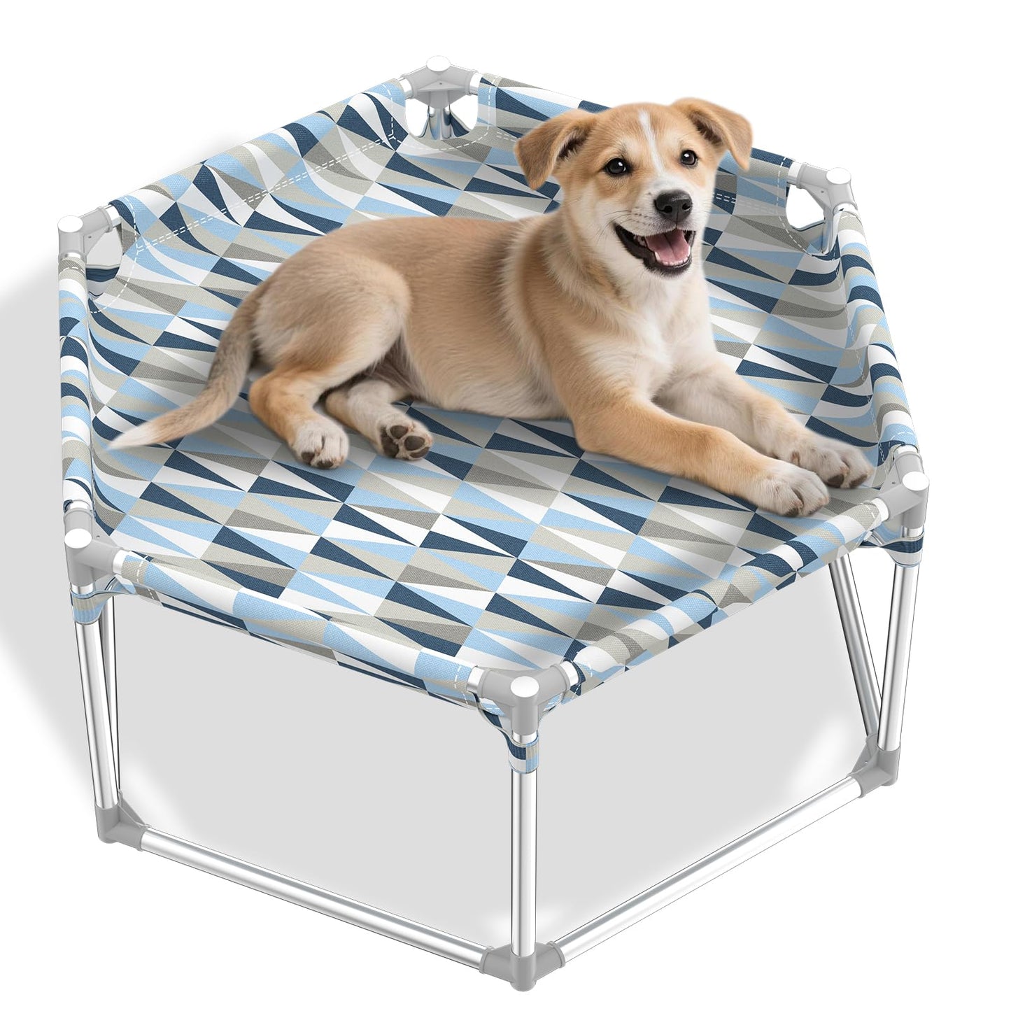 Elevated Dog Bed with Full Guardrail, Raised Dog Sofa Beds, Hexagonal Sleeping Puppy Bed，Cooling Outdoor Pet Cot with Breathable Cotton Fabric (Small, Hexagon)