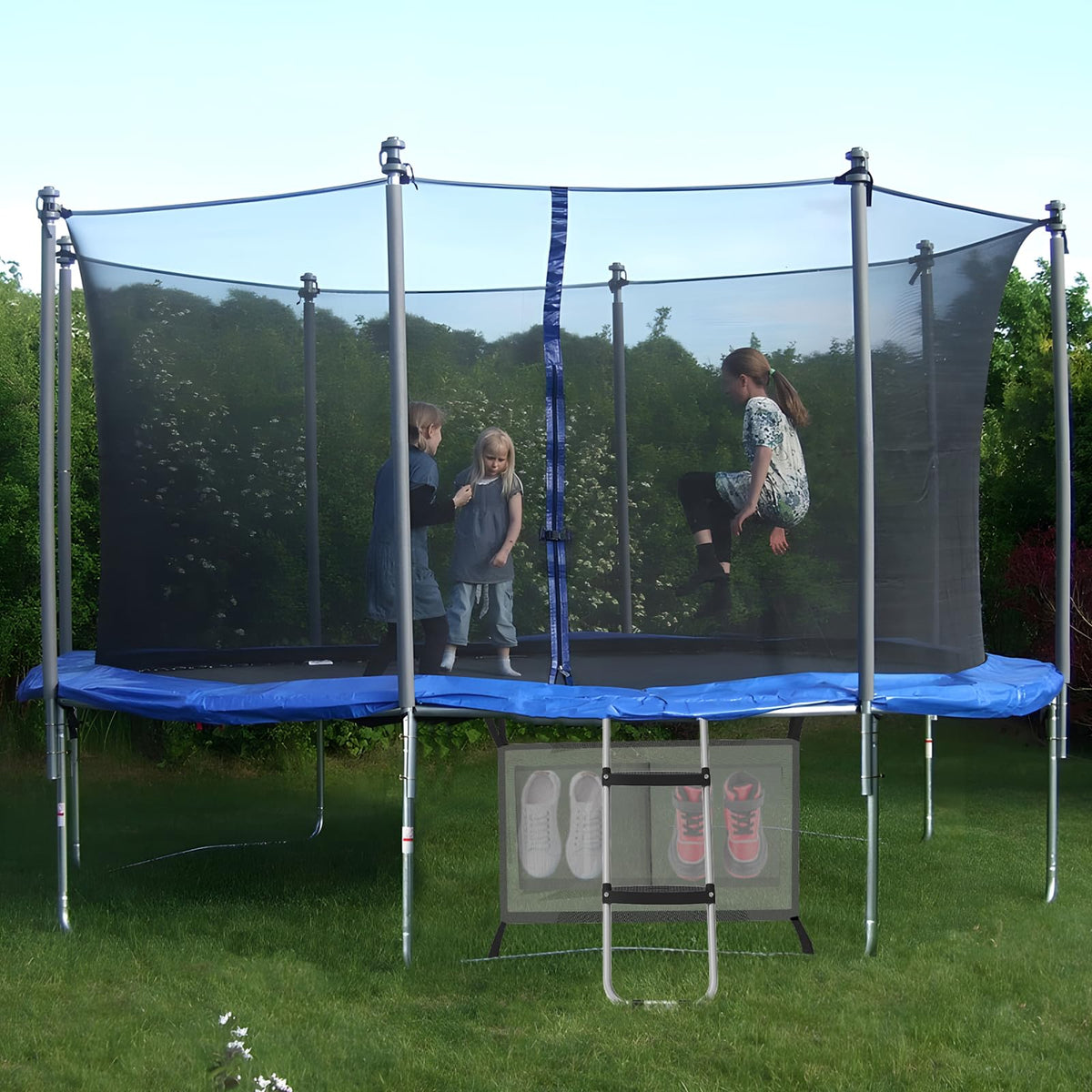 Gardenature Trampoline Ladder, 2 Steps with Wide Step, Trampoline Steps with Storage Bag, Trampoline Accessories for Kids,Silver