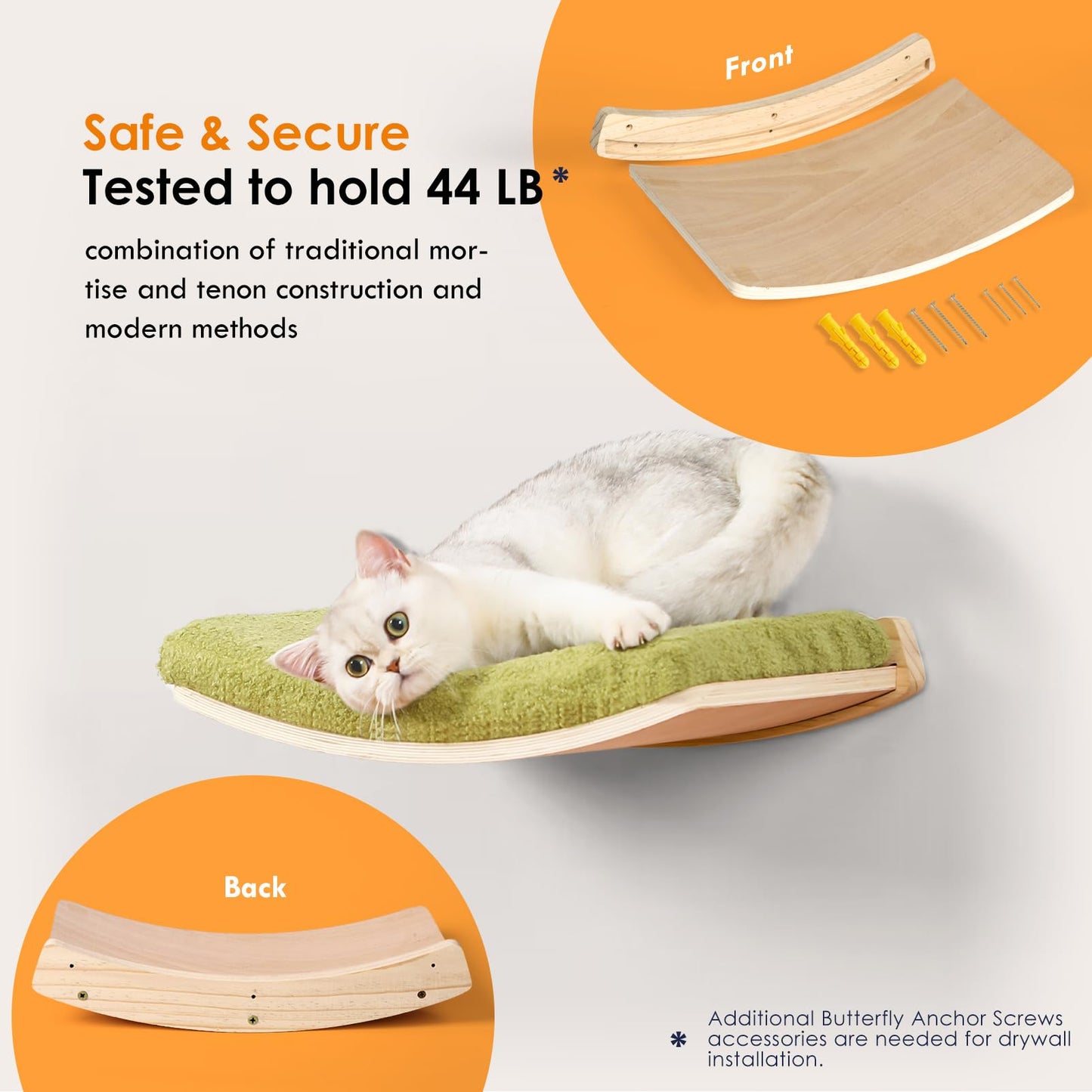 COOLEX Curved Cat Shelves and Perches, Floating Cat Wall Bed with Comfortable Cushion