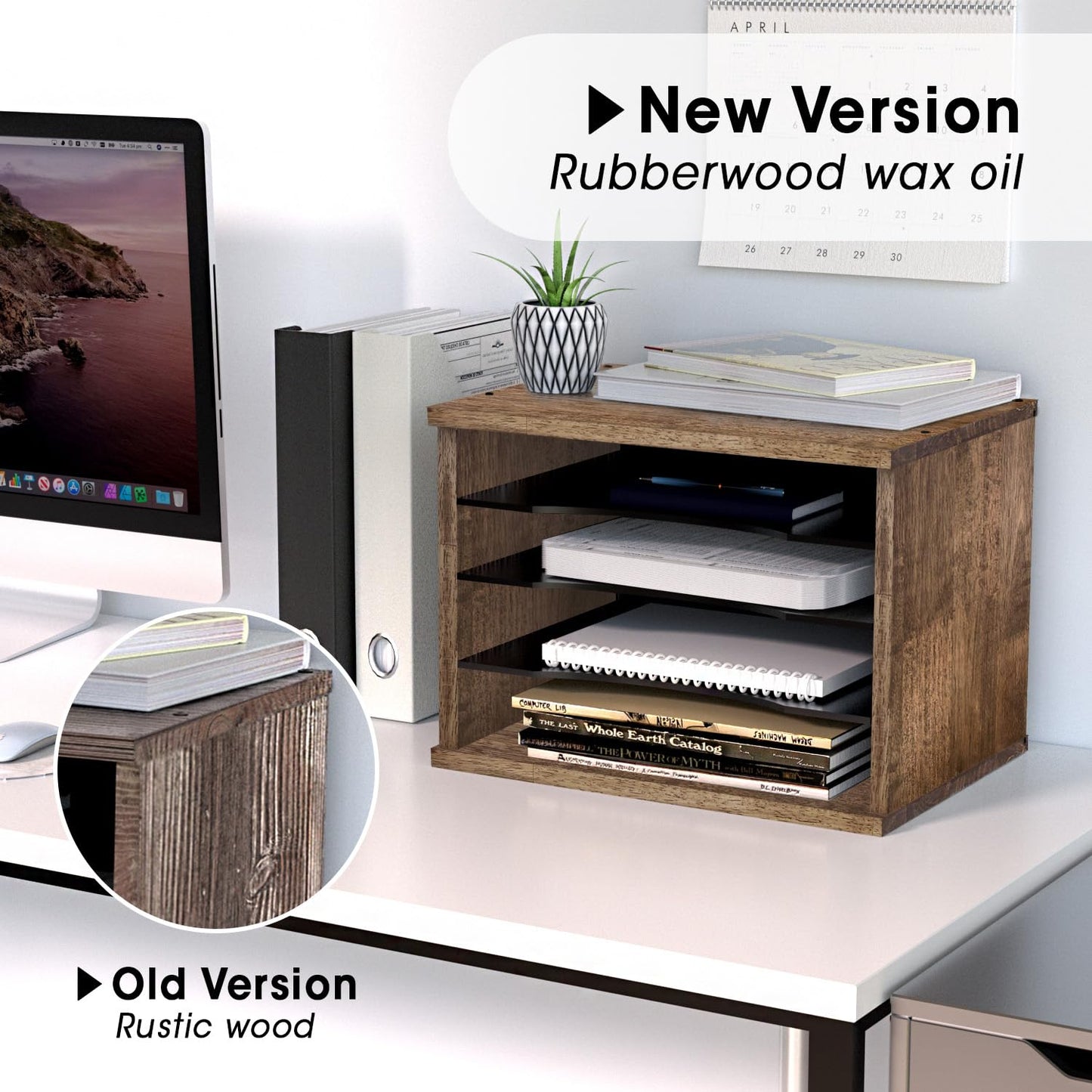 J JACKCUBE DESIGN Rustic Wood Desk Organizer 4 Compartment Paper File Holder for Home and Office, Document Storage, File sorter, Mail and Letter Tray- MK560A