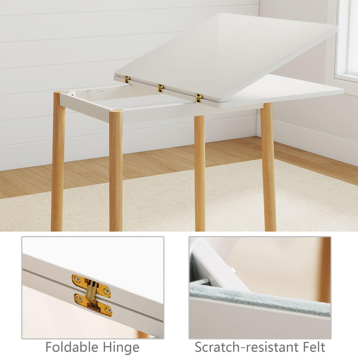 Rukulin 47" Wooden Foldable Kitchen Table Dining Table Rotating Table 4-6 People
