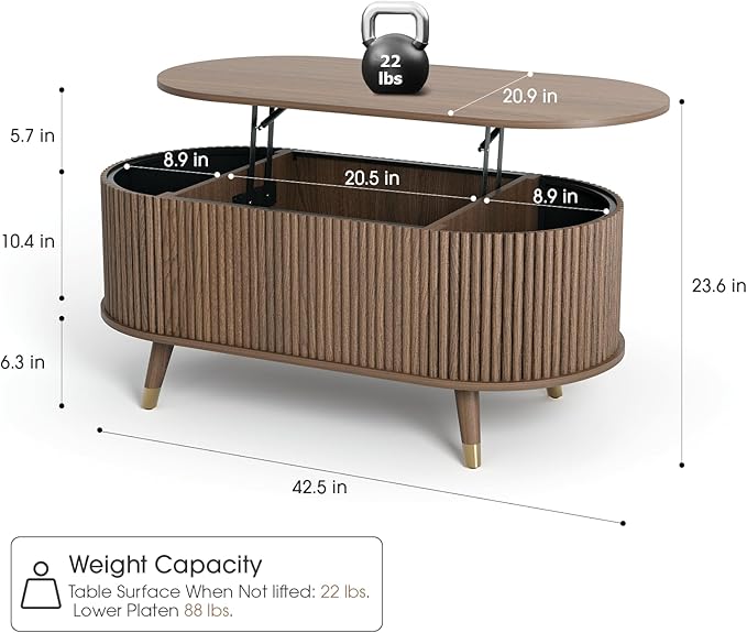 42.5" Oval Lift Top Coffee Table