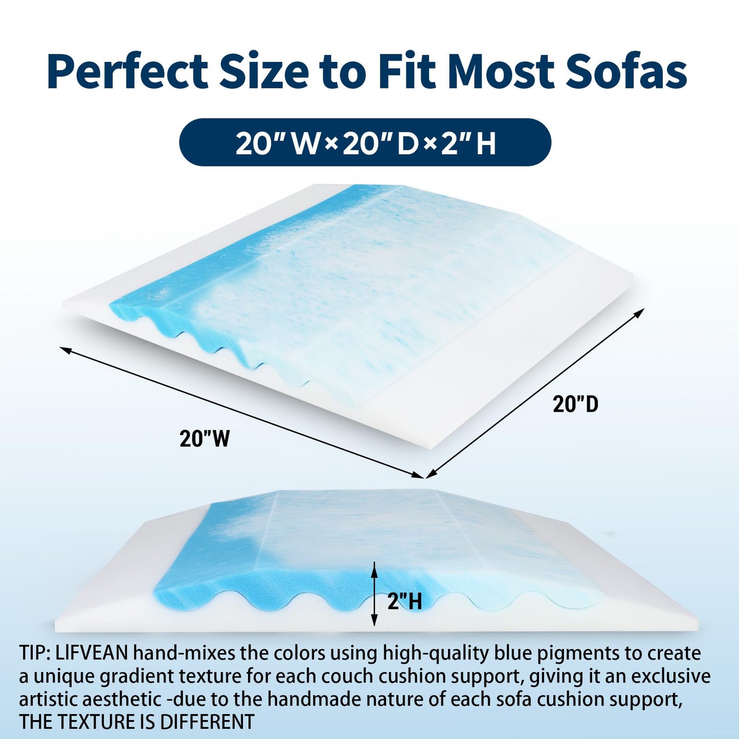 LIFVEAN Upgraded 2-in-1 Couch Cushion Support for Sagging Cushions - Under Sofa Cushion Support for Sagging Seat Repair Insert to Lift Couch - 20x20x2 Ocean (Set of 3)