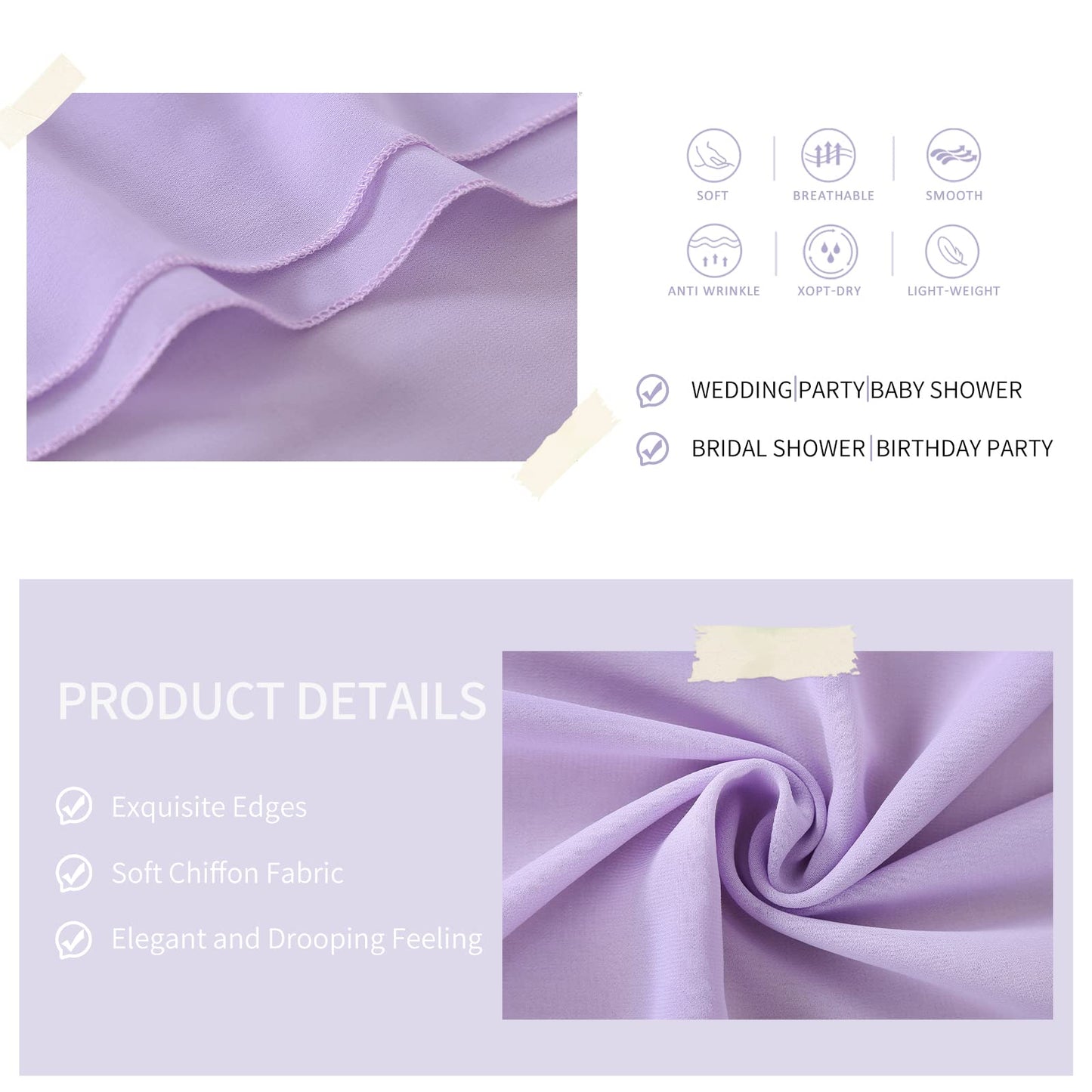 Light Purple 27 x 120 inches Long Soft Table Runner for Wedding Chiffon Table Runners Rectange and Round Table Decorations for Birthday Parties