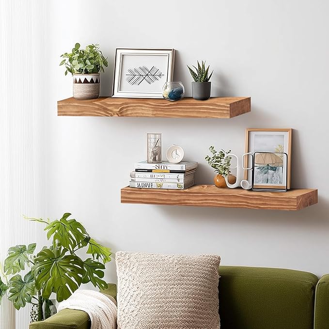 24x8x1.6 inch Floating Shelves Set of 2 – Solid Wood Rustic Oak Wall Mounted