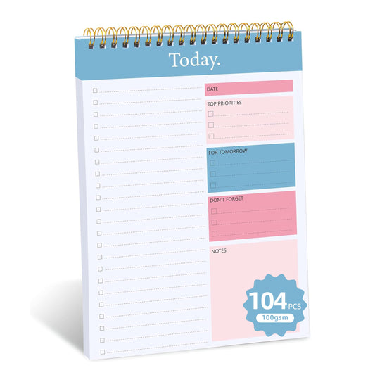 104 Pgs To Do List Notepad - Daily Planner Notepad Undated 52 Duplex-Printed Undated Sheets Tear Off, 6.5" x 9.8" Checklist Productivity Organizer with Hourly Schedule for Tasks