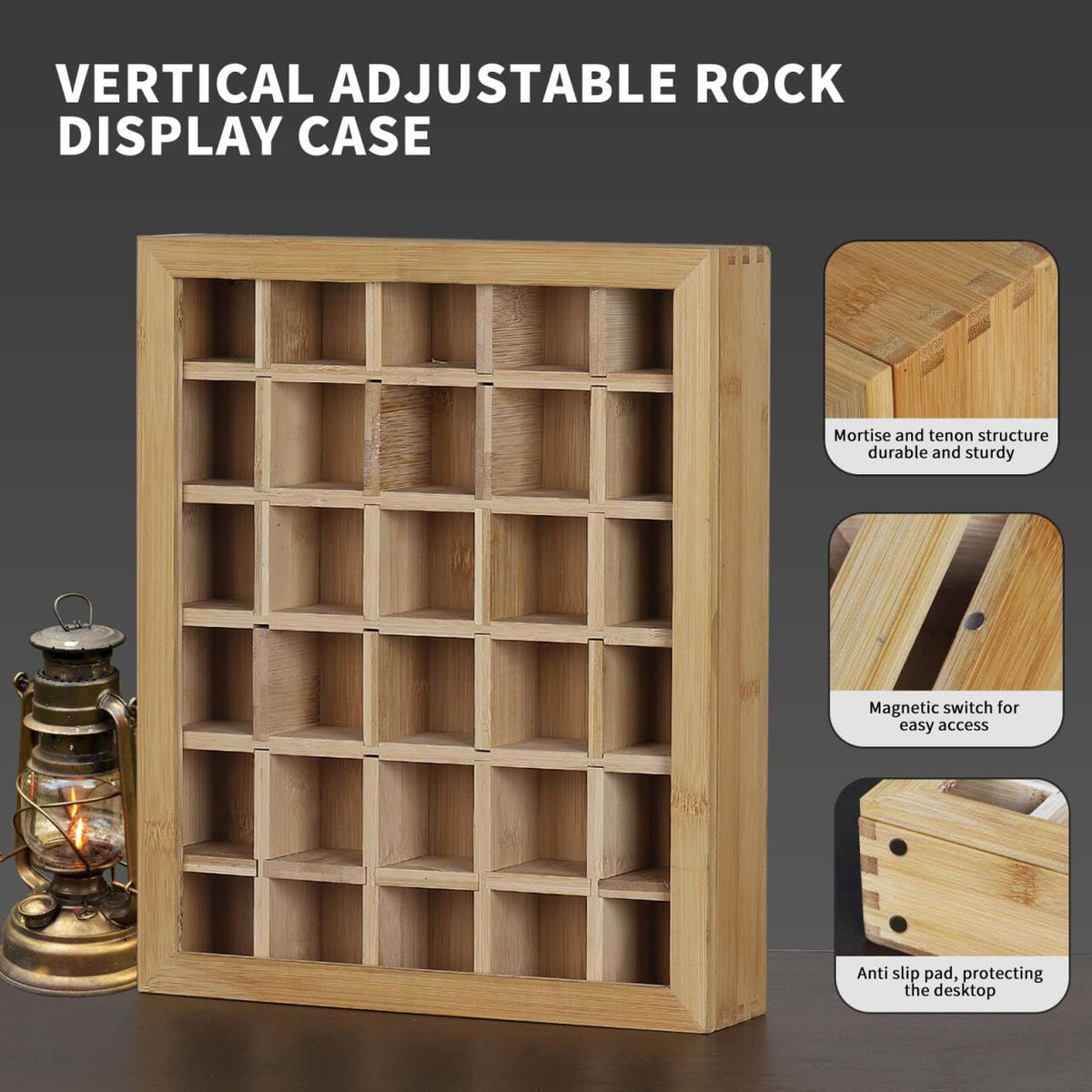 AUTOARK Adjustable Rock Display Case,Bamboo Crystal Organizer for Stones Storage,Suitable for Displaying and Storing Various,AHK-054