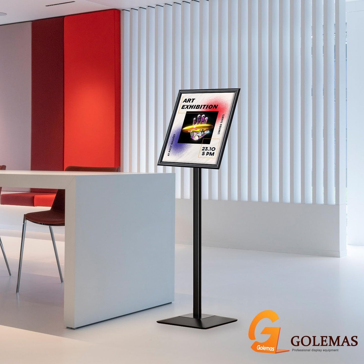 Golemas Sign Stand for Display, 11lbs Integrated Rod Heavy Duty Pedestal Floor Signage Stand Holder, for Outdoor or Indoor Advertising (8.5 x 11, Black, 3Pack)