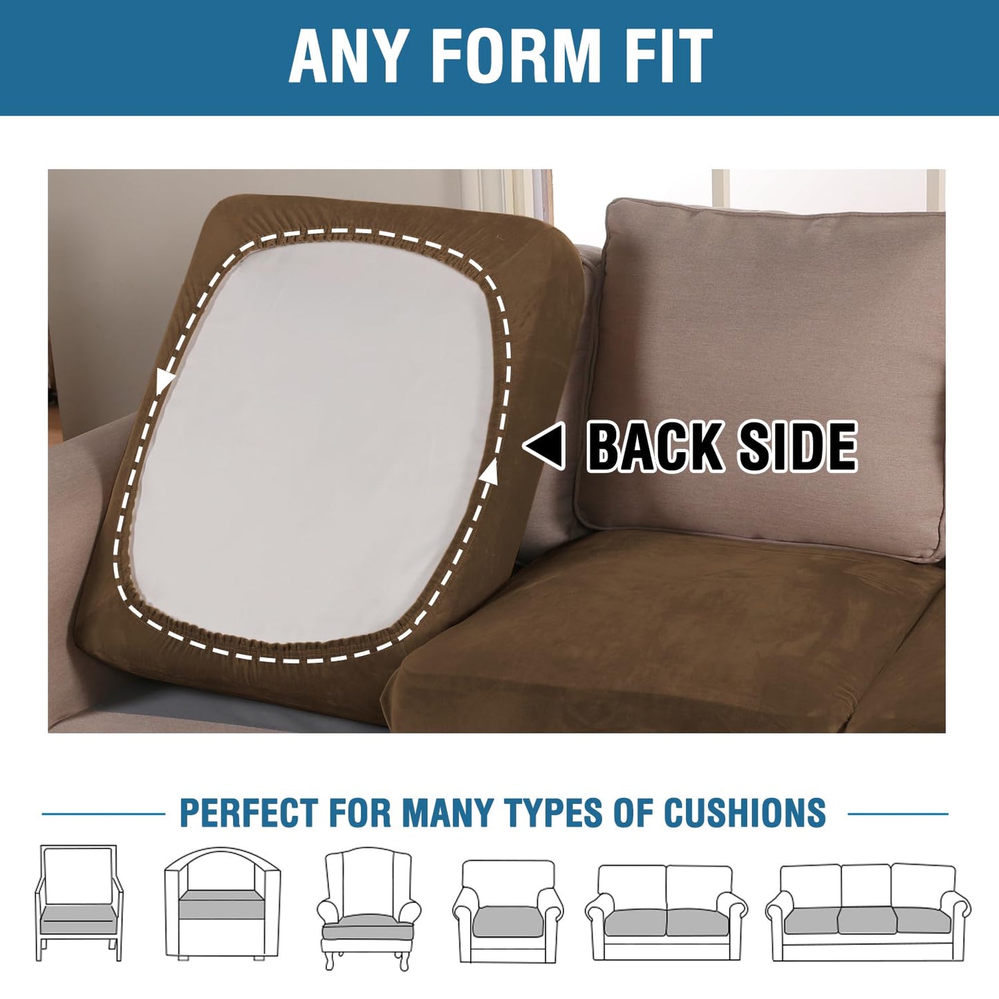 H.VERSAILTEX Velvet Stretch Couch Cushion Cover Plush Cushion Slipcover for Chair Loveseat Sofa Cushion Furniture Protector Seat Cushion Sofa Cover (3 Piece XL Sofa Cushion Covers, Bronze Brown)