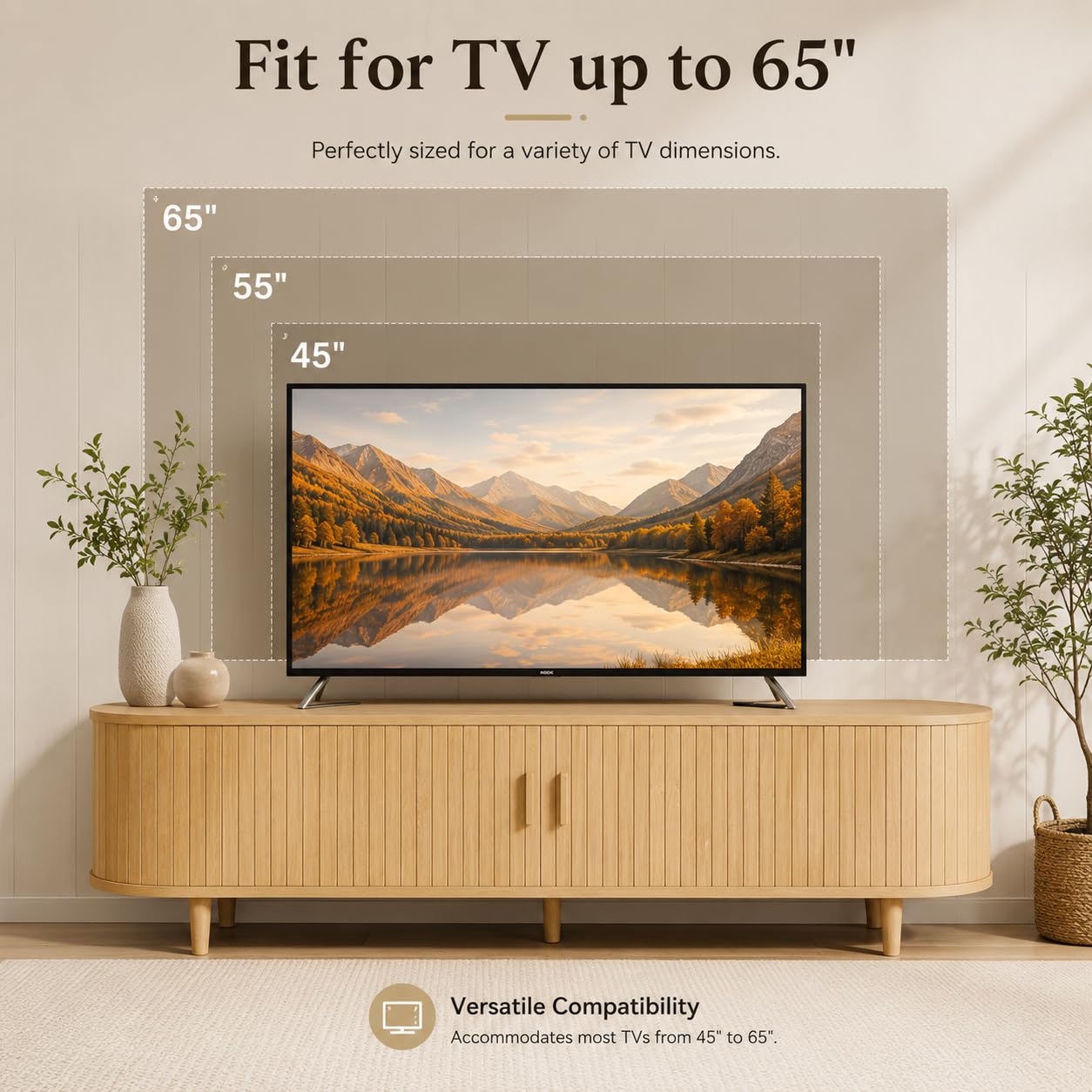 MXV 58" Mid-Century Modern TV Stand with Sliding Doors, TV Consoles with Power Outlet, Fluted Entertainment Center with Adjustable Shelves for Living Room