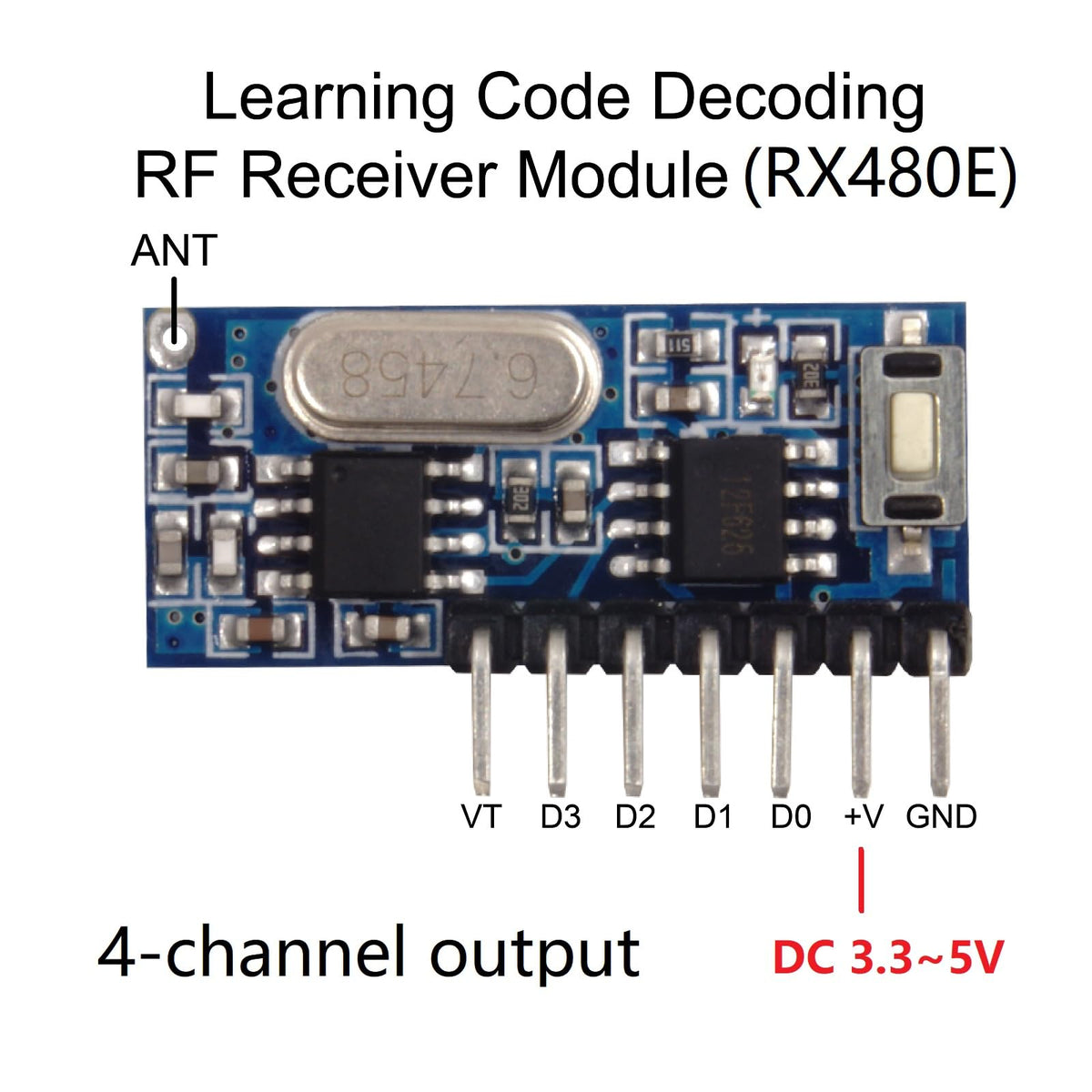 QIACHIP Wireless 433Mhz RF Module Receiver and Transmitter Remote Control Built-in Learning Code 1527 Decoding 4 Channel Output (Transmitter and Receiver kit)