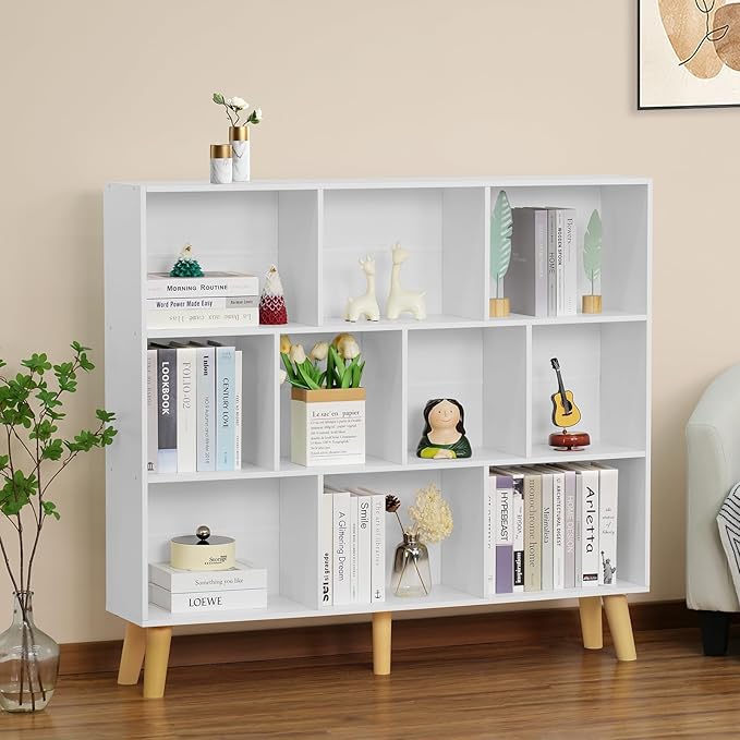 YAHARBO 10 Cube White Bookshelf, 3 Tier Book Shelf