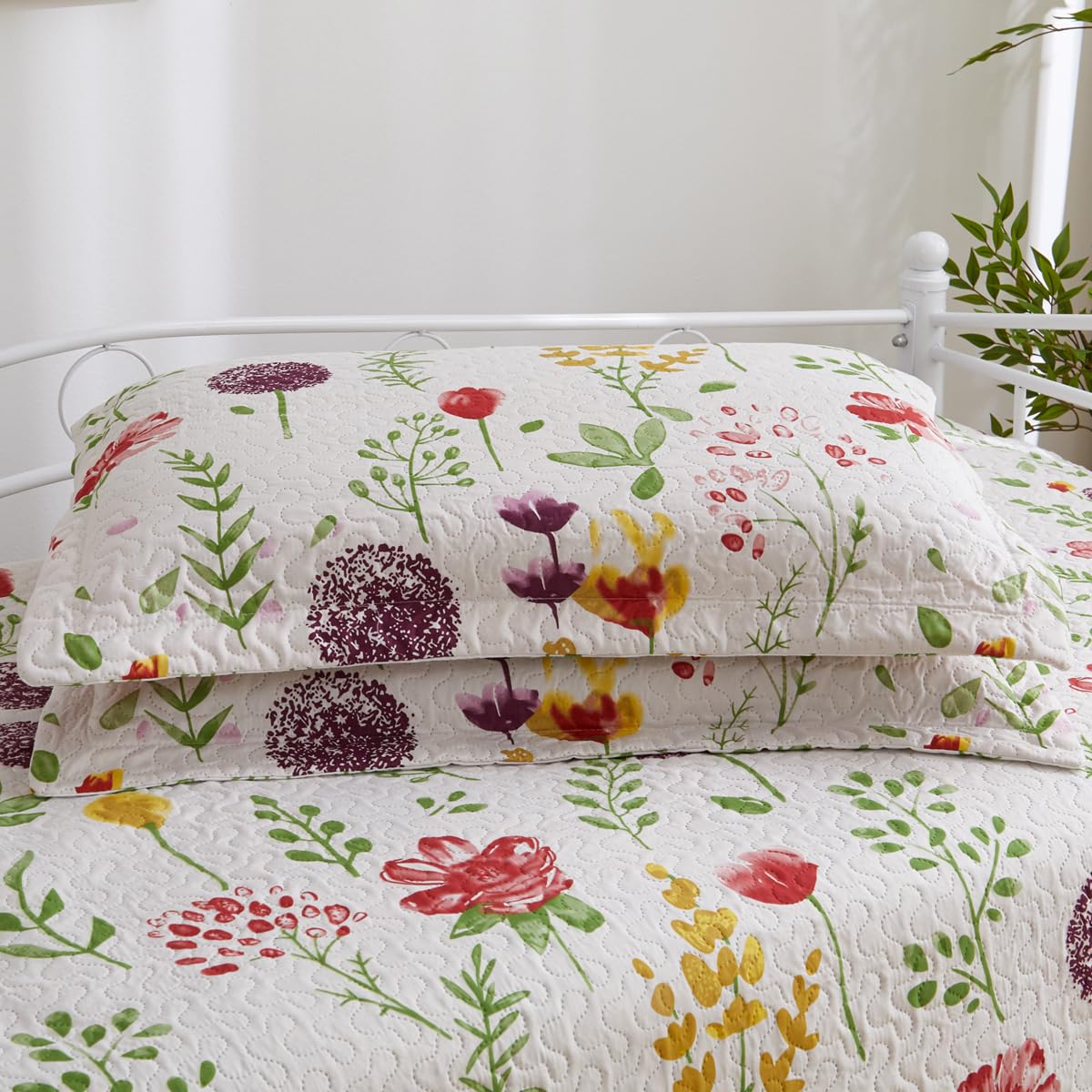 Jarson 3 Pcs Floral Daybed Cover Set Twin Size Purple White Dandelion Flower Sofa Cover Bedding Sets Double Side Bed Set for All Season Botanical Pattern Daybed Quilt Set with Pillow Shams