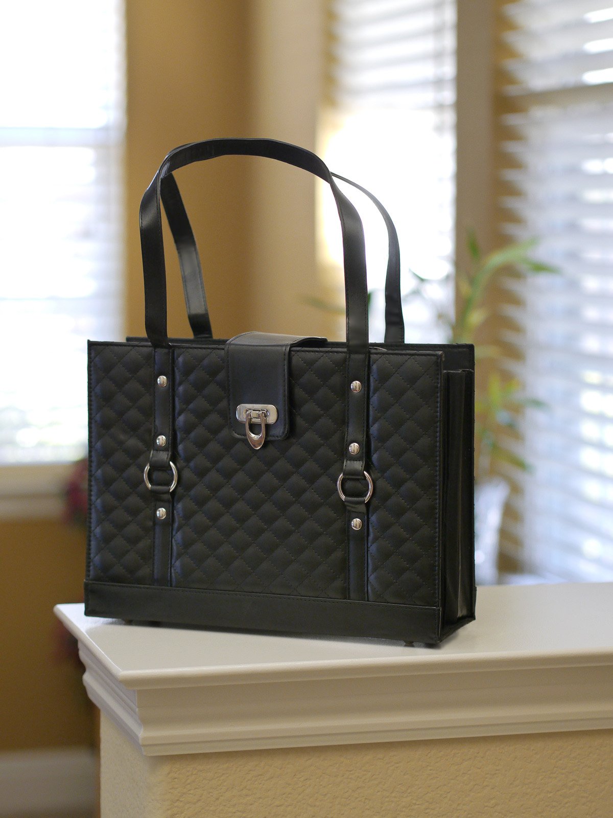 Texture Faux Leather File Organizer Tote -(Black)