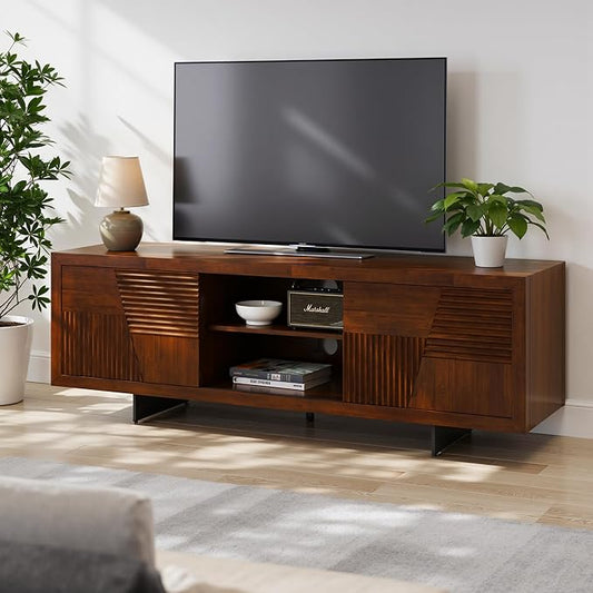 Trapeze TV Stand for Living Room – Wooden Media Console