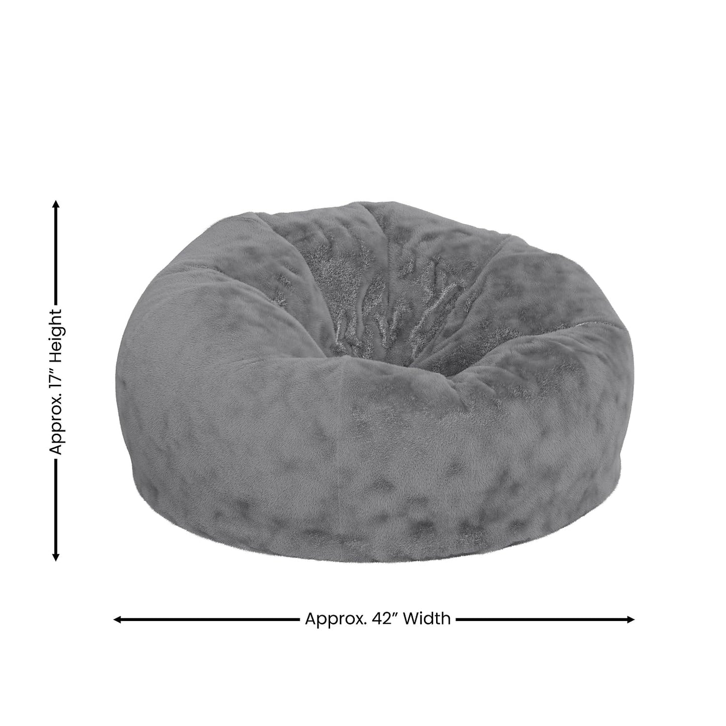 Flash Furniture Duncan Oversized Gray Furry Bean Bag Chair for Kids and Adults