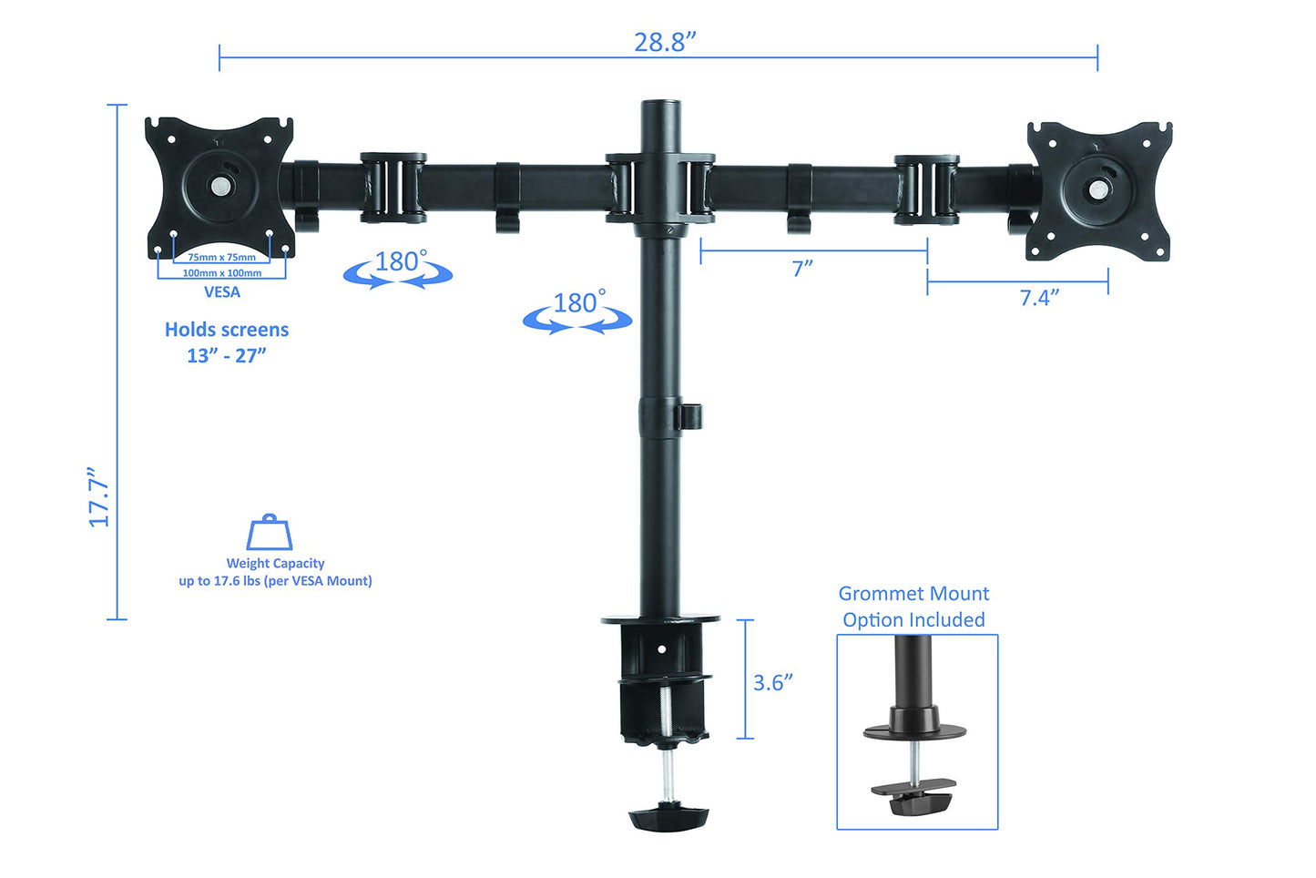 Rocelco Standing Desk Converter with Dual Monitor Mount - 31.5 Inch Sit Stand Up Tabletop Riser with Tablet Holder, Height Adjustable Workstation - Deep Keyboard Tray for Laptop - Gray (R VADRG-DM2)