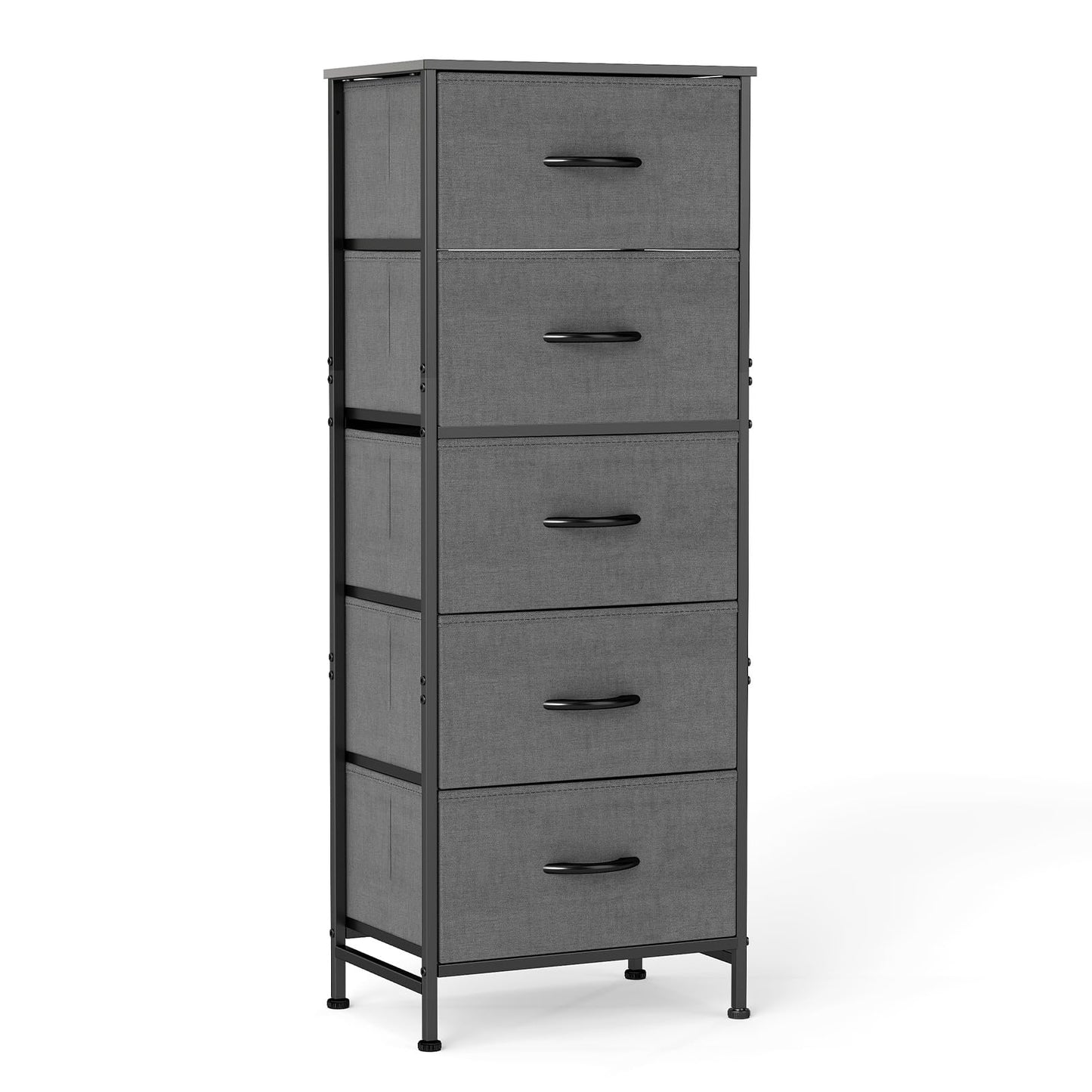 Sweetcrispy 5 Drawer Dresser with Fabric Bins Steel Frame Wood top Storage Chest for Bedroom Closet Hallway Gray Compact Organizer Durable Home Storage Solution